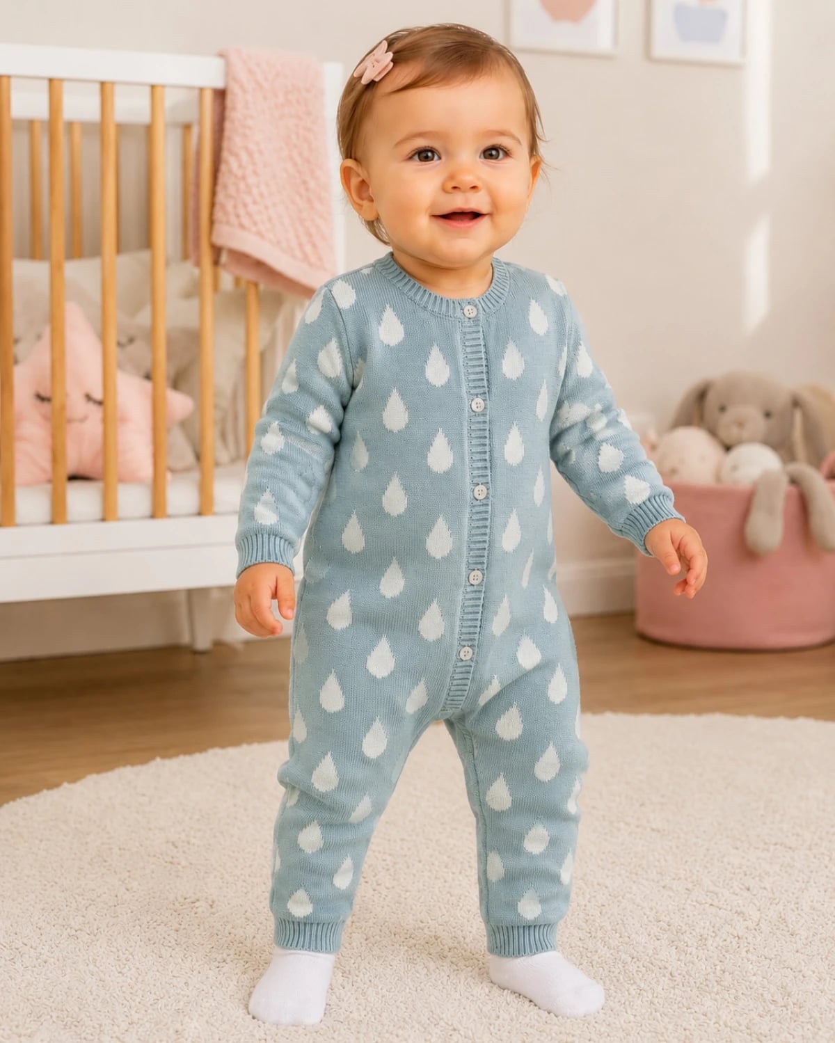 Knitted Baby Romper with Raindrop Pattern - Pack of 3 - Has Bereket - by Peralane