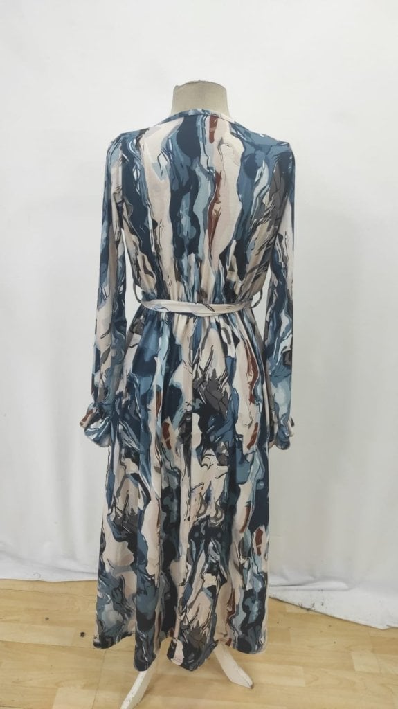 Women's Long-Sleeve Wrap Maxi Dress with Tie Waist and Marbled Print - Janes - by Peralane - photo 8