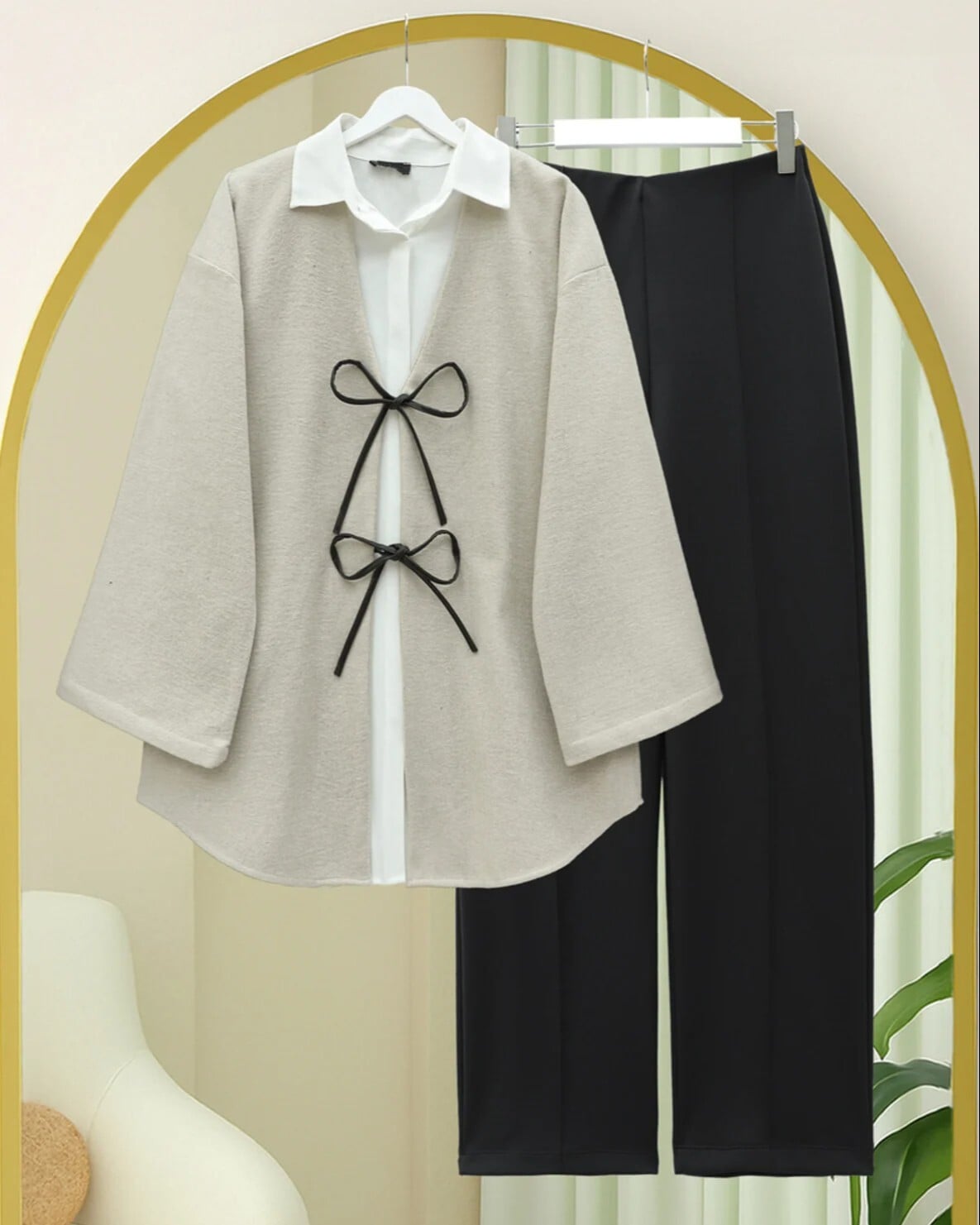 Stone Color Lace-Up Oval Cut Cashmere Kimono Cardigan - Podyumplus - by Peralane - photo 5