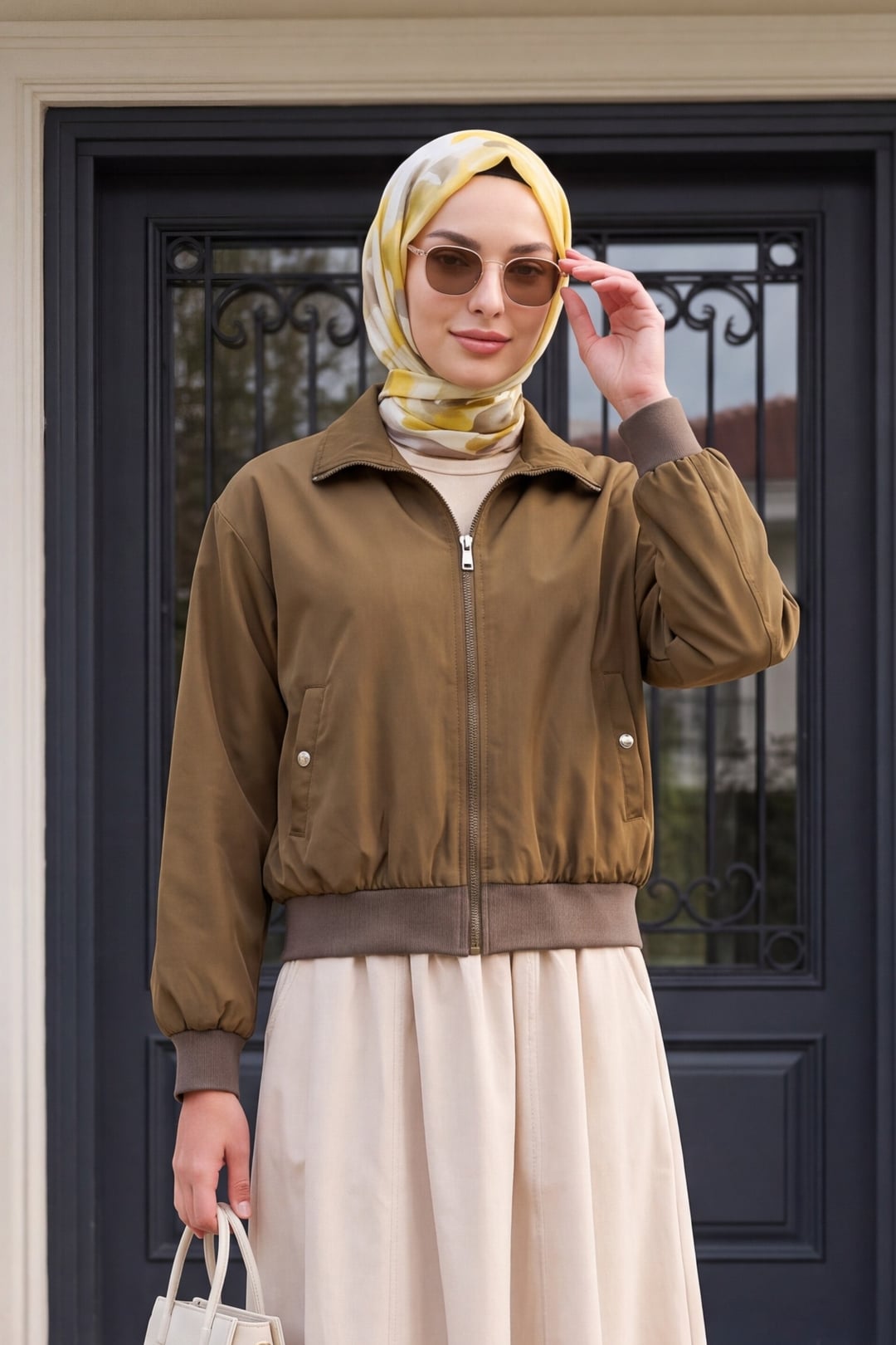 Women's Double Pocket Bomber Jacket - Khaki - Bigdart - by Peralane - photo 2