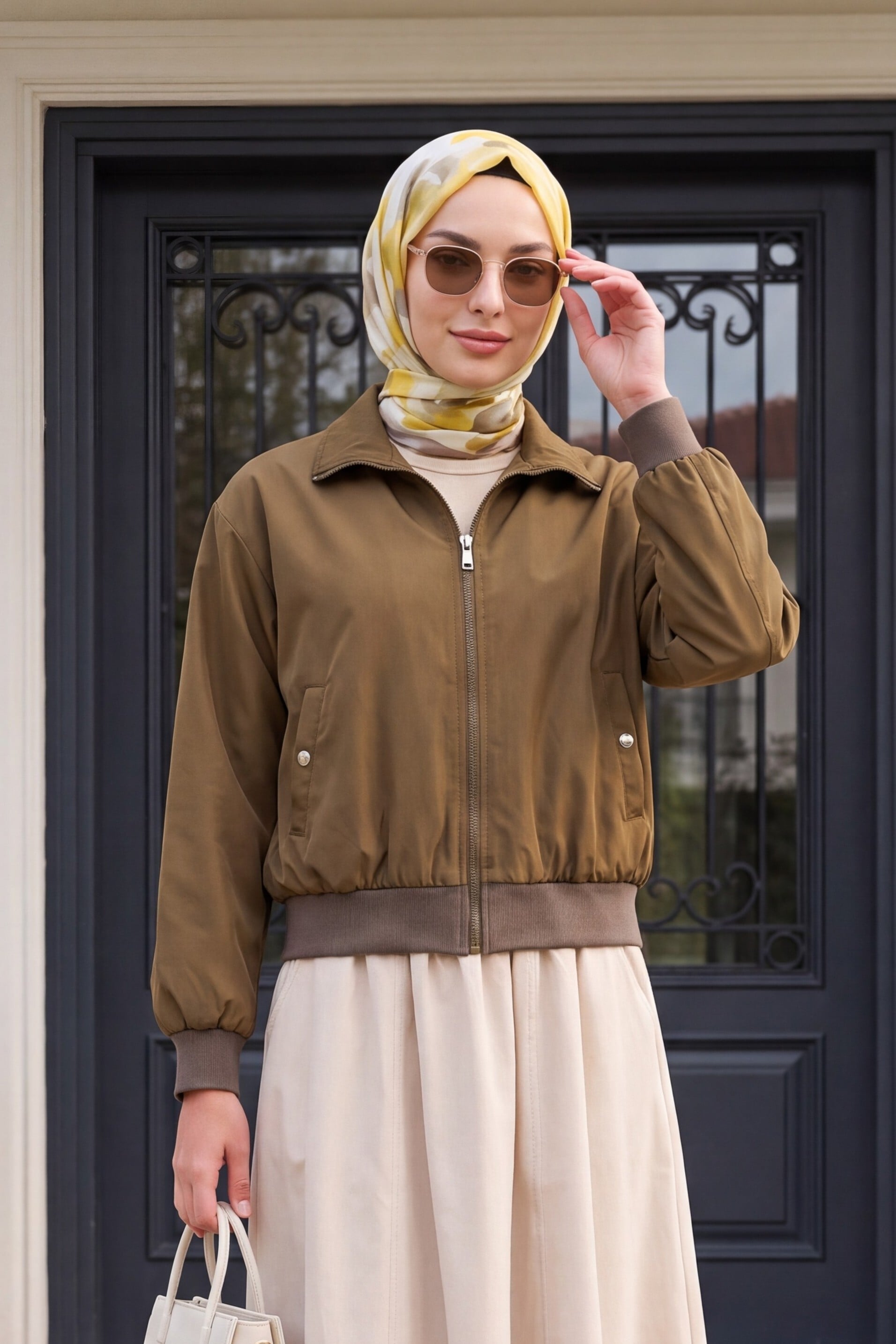 Women's Double Pocket Bomber Jacket - Khaki - Bigdart - by Peralane - photo 2