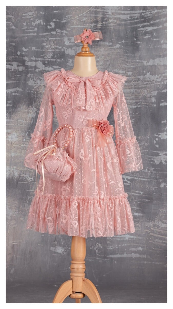 Girl's Lace Party Dress with Headband and Handbag - 1042-2290 - Tivido - by Peralane