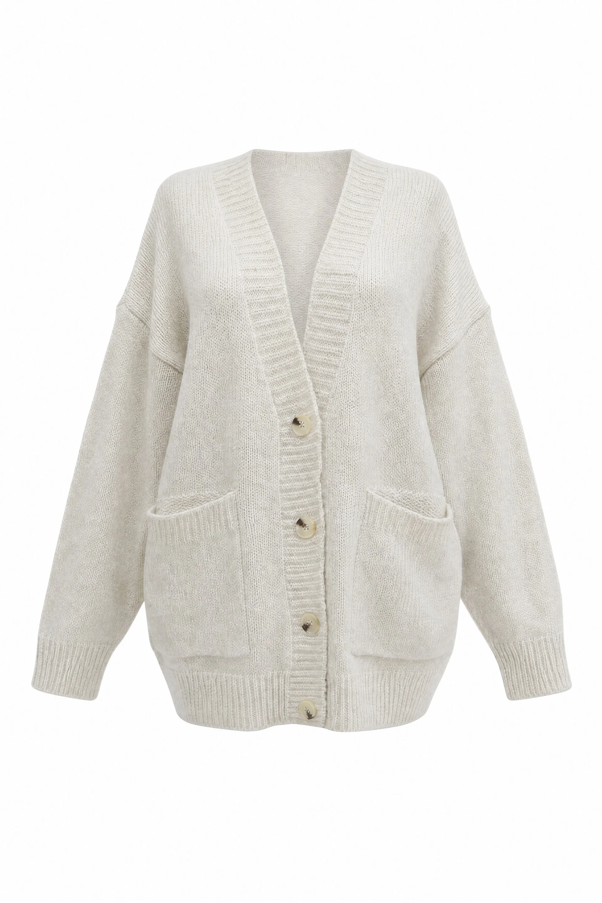 Cream Buttoned Slouchy Knit Cardigan with Pockets - Podyumplus - by Peralane - photo 5