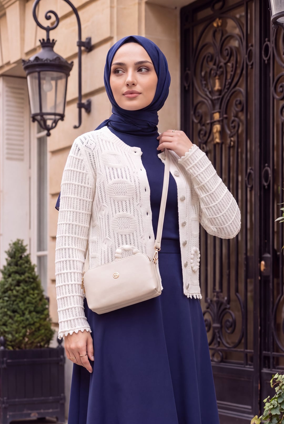 Oval Pattern Openwork Buttoned Knit Cardigan - Ecru - Podyumplus - by Peralane - photo 2