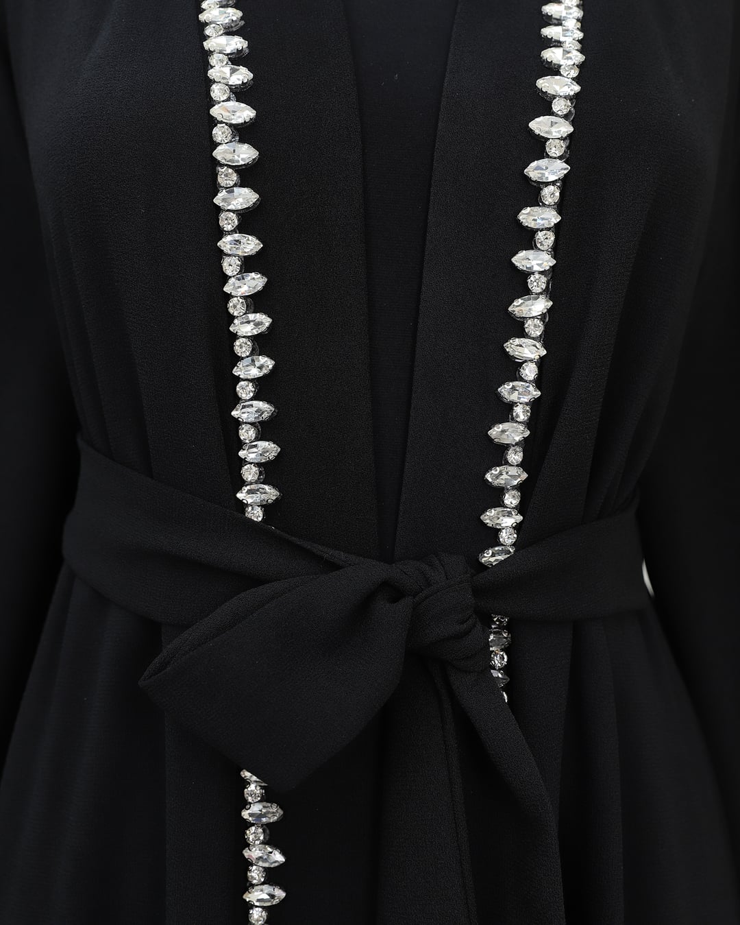 Feathered Sleeve Beaded Belted Abaya - Black - Podyumplus - by Peralane - photo 6