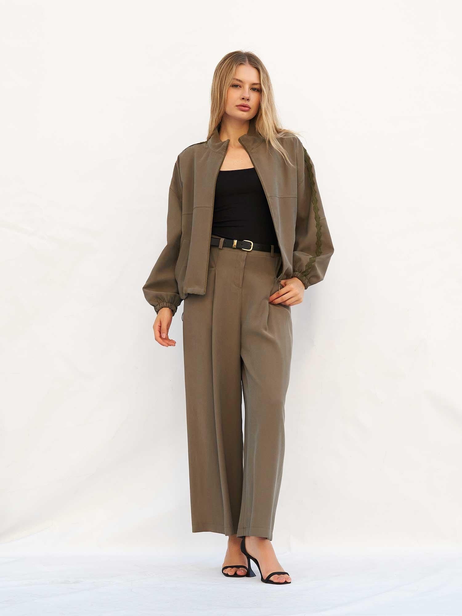 Olive Green Palazzo Trousers with Horizontal Pocket Detail - Lefon - by Peralane - photo 4