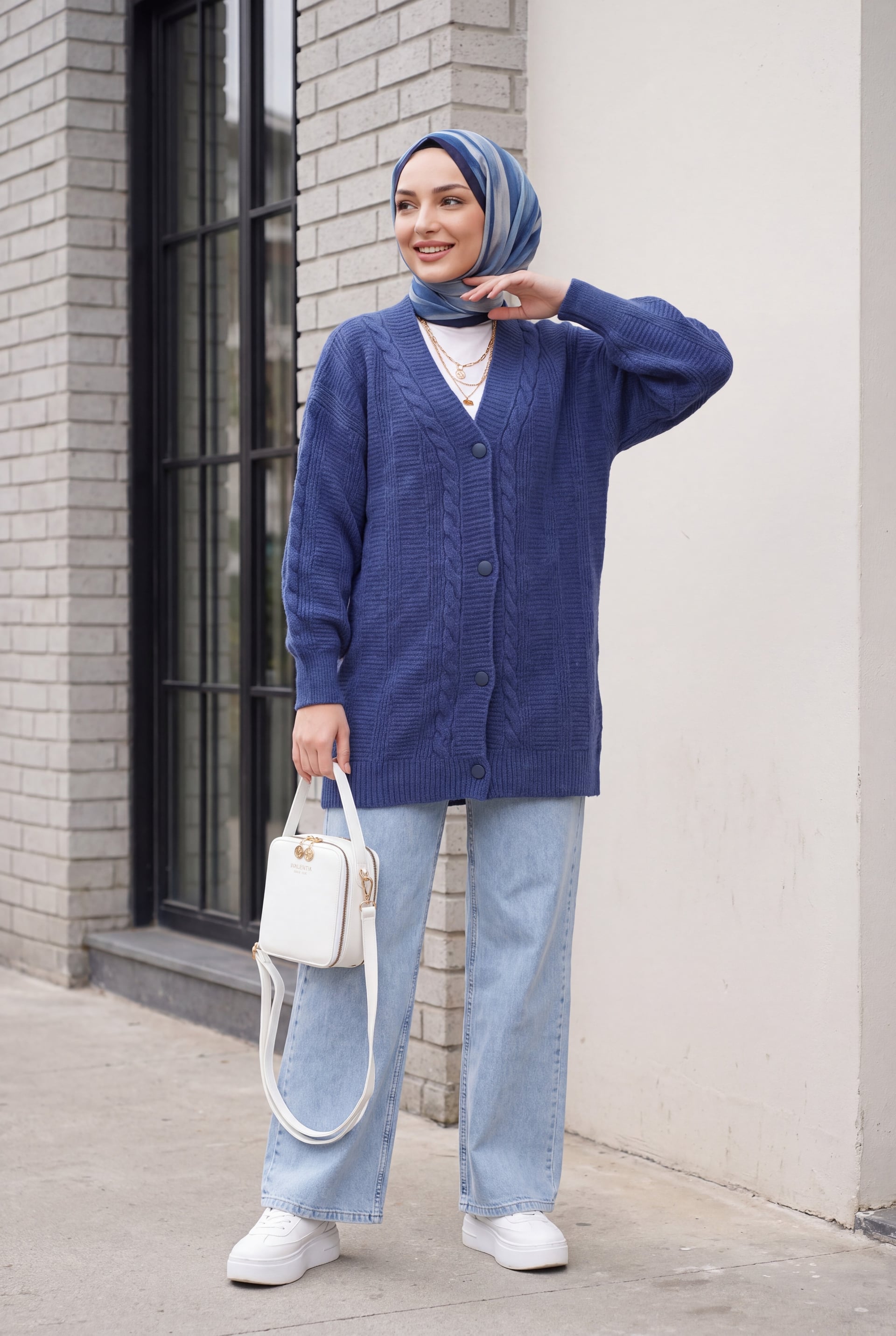 Navy Cable Knit Button-Front Cardigan for Women - Bigdart - by Peralane - photo 3