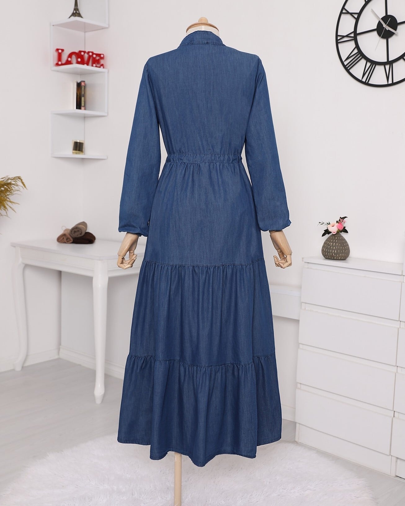 Half-Button Tiered Ruffle Denim Dress - Indigo - Podyumplus - by Peralane - photo 6