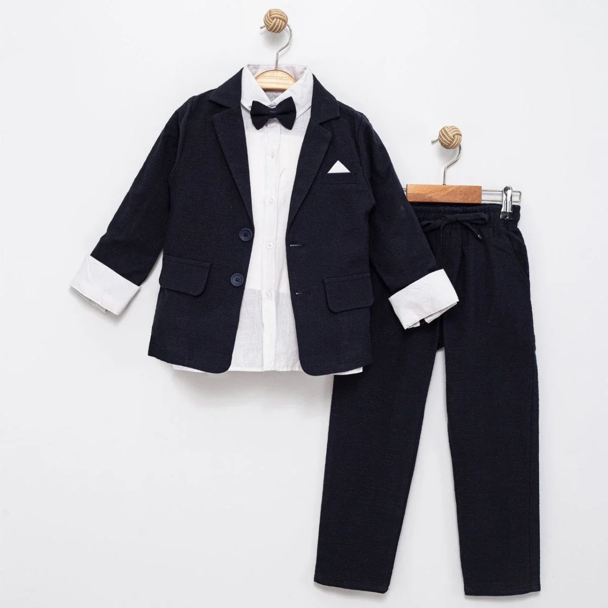 Boys' Navy Linen Blazer, Shirt and Trousers Suit Set - Terry - by Peralane