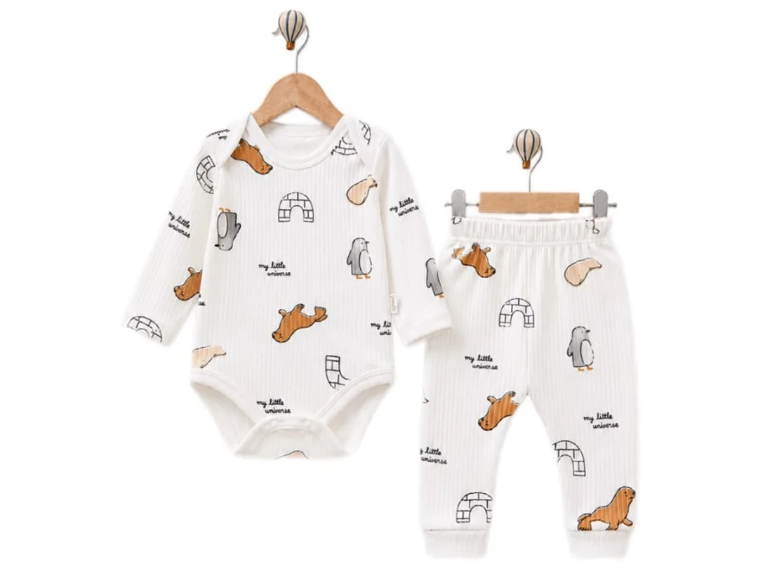Animal Print Baby Boy Set - White - Supermini - by Peralane