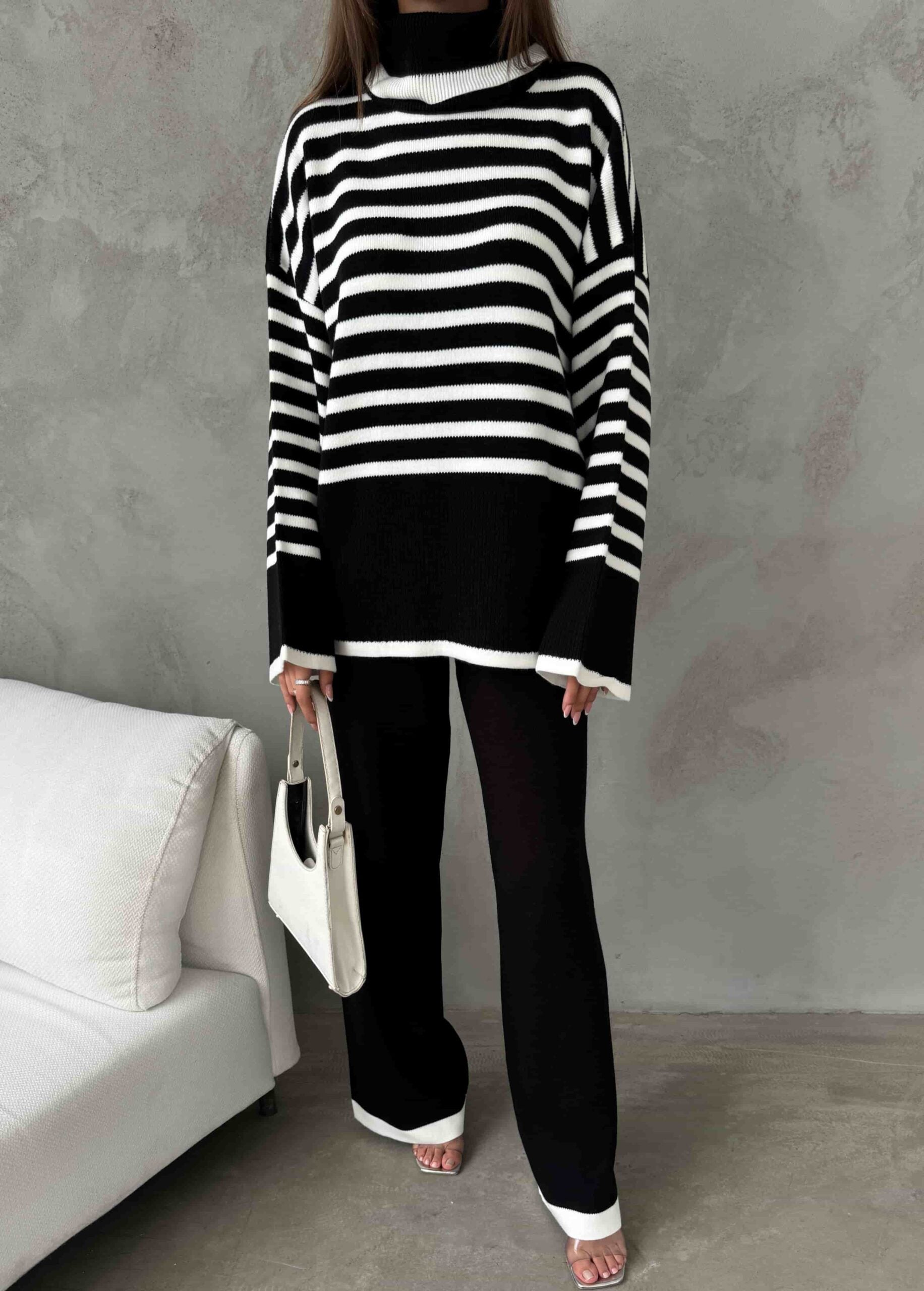 Black and White Striped Knit Sweater and Trousers Lounge Set - My Bee - by Peralane - photo 4
