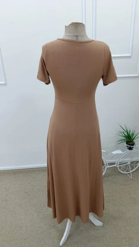 Women's Short Sleeve Asymmetric Neck Button Detail Midi Viscose Dress - Janes - by Peralane - photo 5