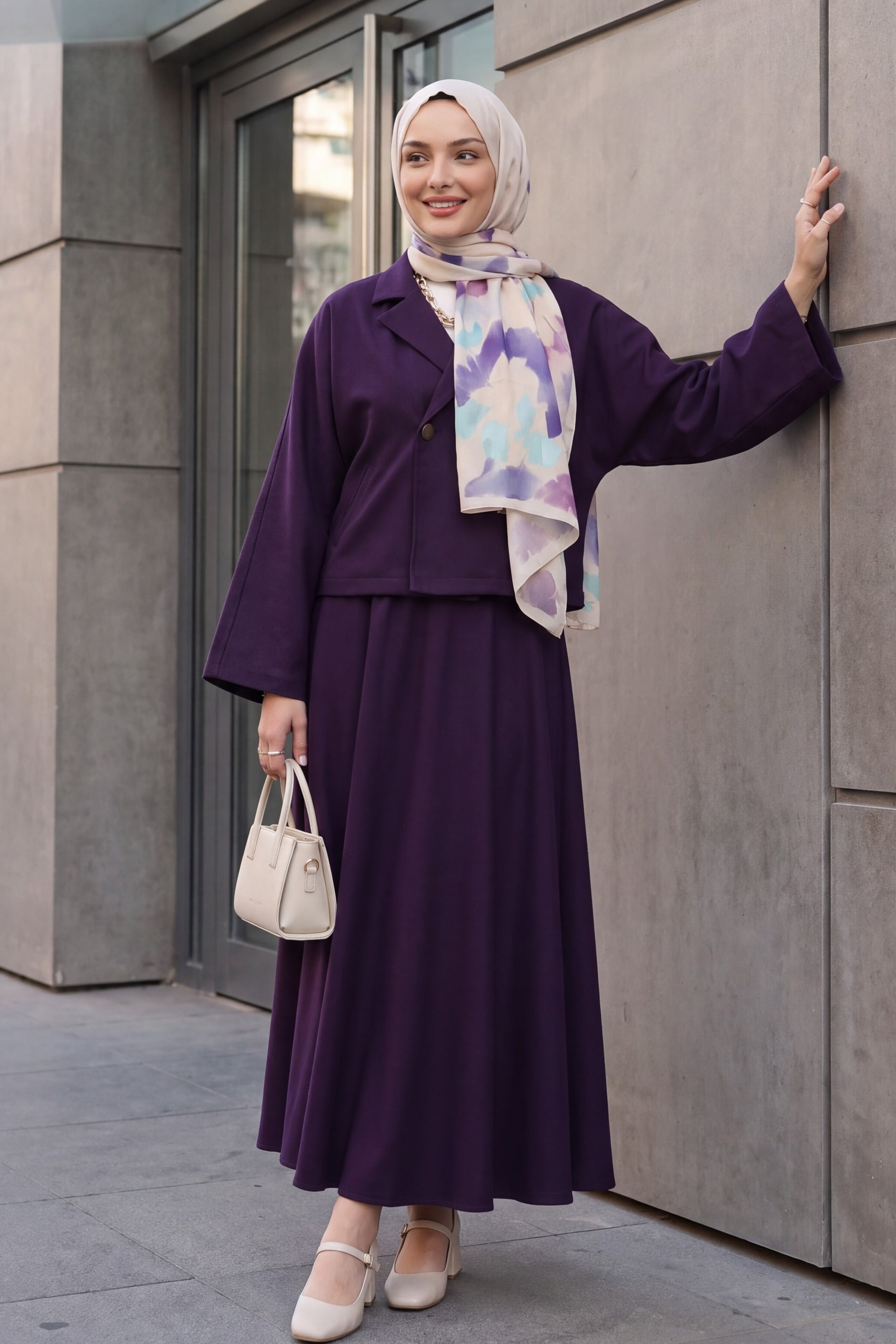 Single Button Felt Skirt Suit - Purple - Podyumplus - by Peralane - photo 4