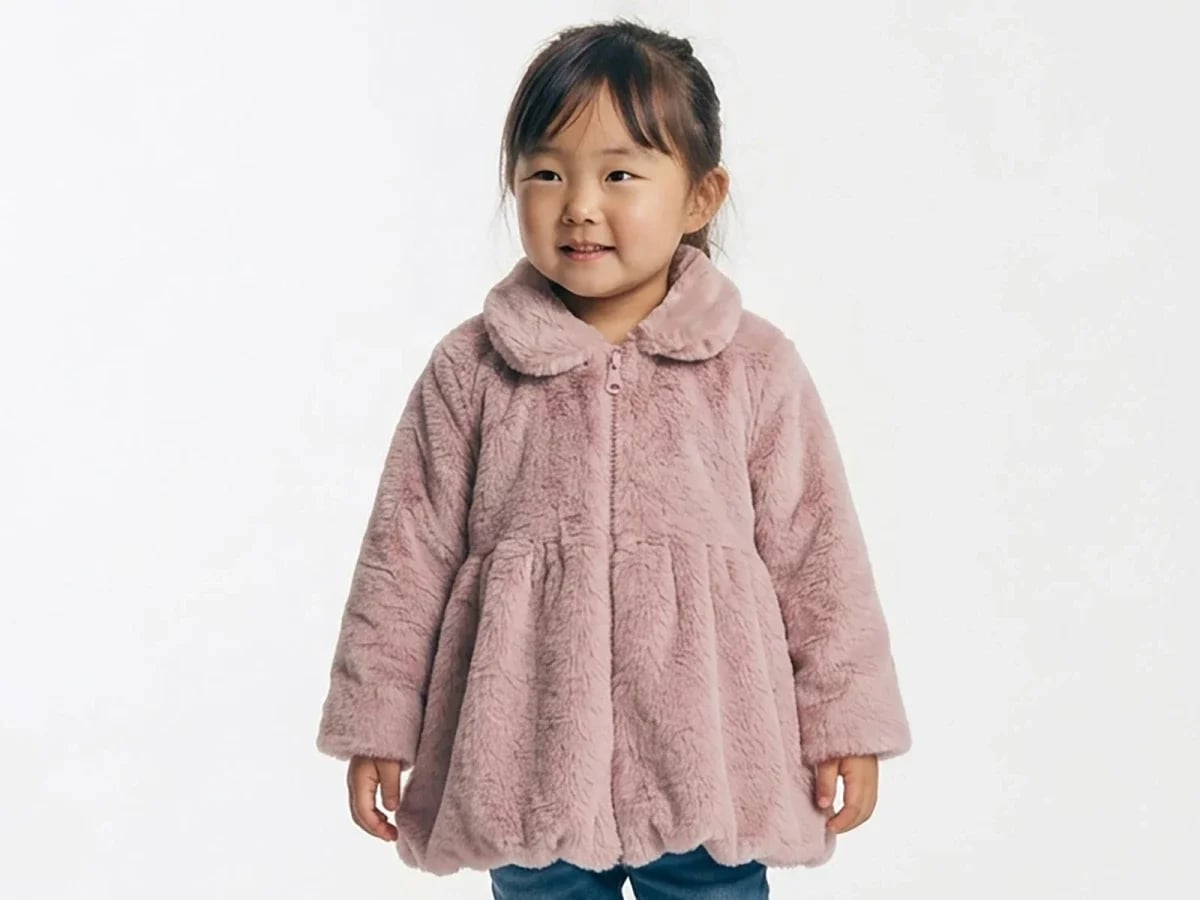 Girls' Faux Fur Coat with Collar - Dusty Pink - Carino - by Peralane