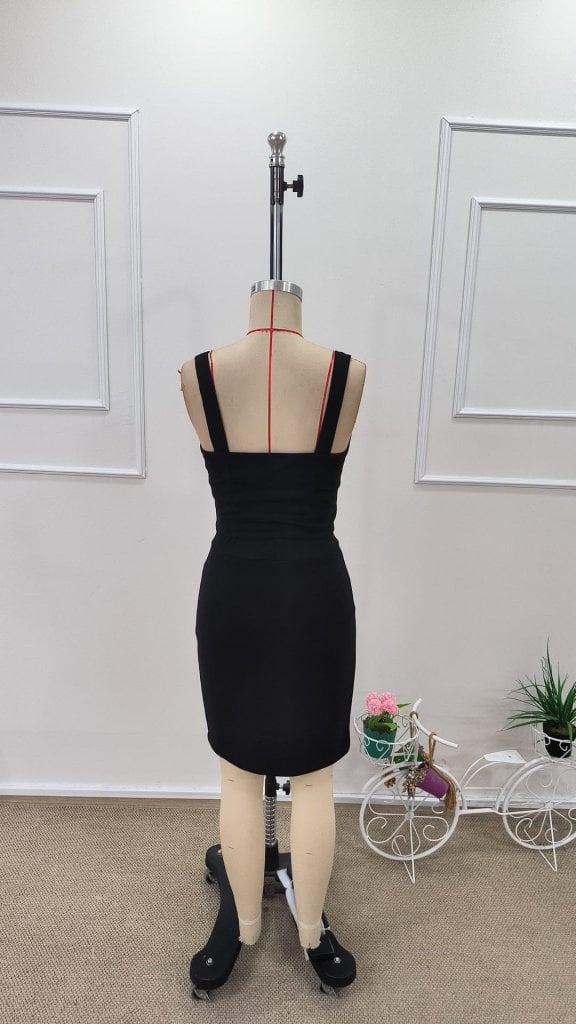 Women's Black Ribbed Knit Crop Top and Mini Skirt Two-Piece Set with Silver Buttons - Janes - by Peralane - photo 7