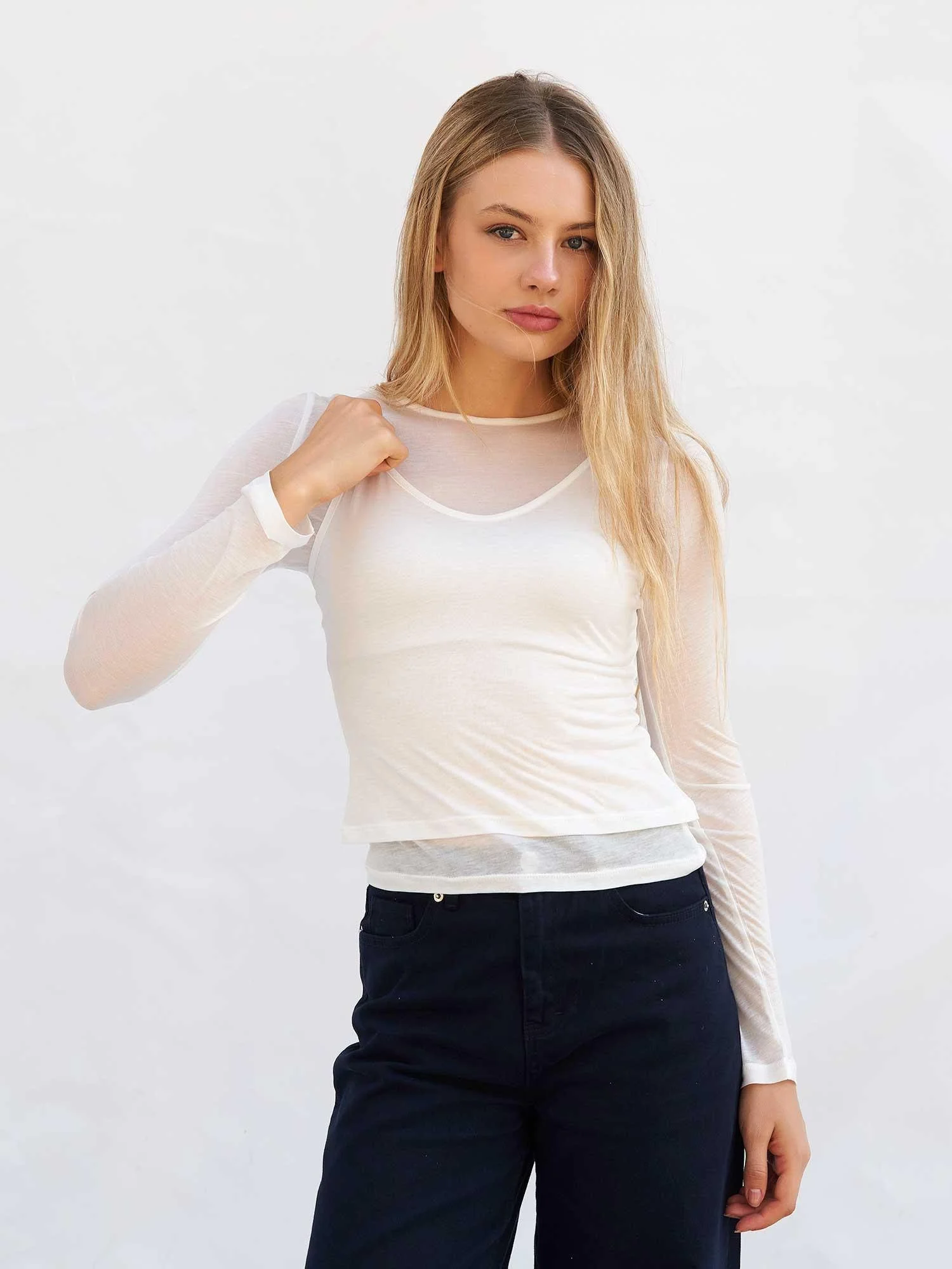 Women's Double-Layer Long-Sleeved Blouse in Ecru - Lefon - by Peralane - photo 7