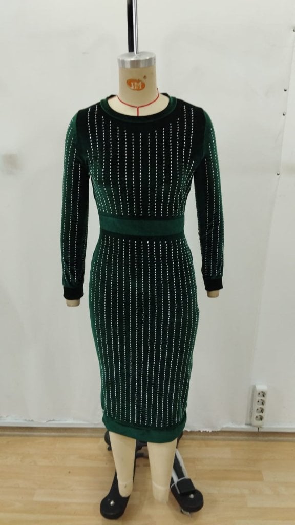 Women's Long-Sleeve Jewel-Neck Rhinestone Midi Velvet Dress - Janes - by Peralane - photo 5