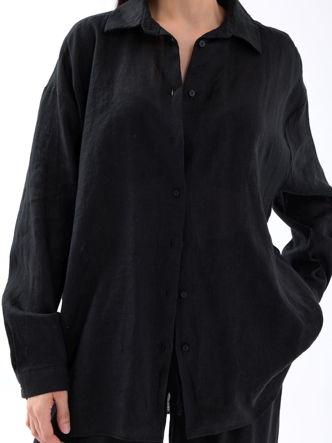 Black Linen Shirt and Wide-Leg Trouser Set - Fame - by Peralane - photo 2