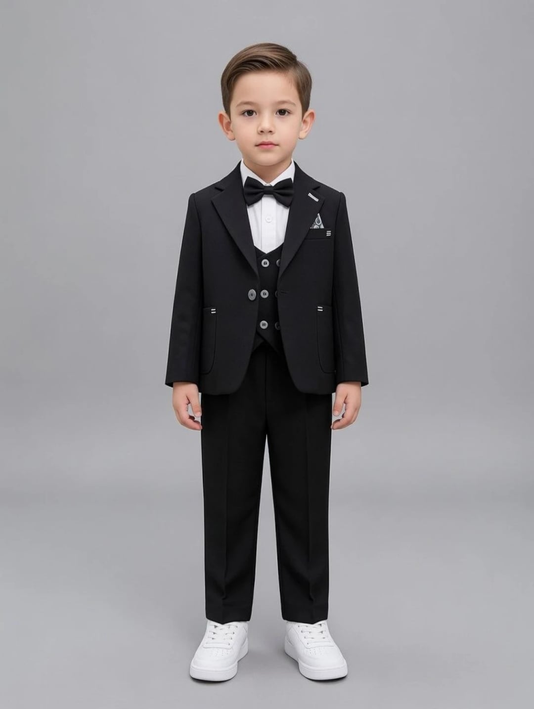 Boys' 4-Piece Suit Set with Jacket, Vest, and Trousers - Black - Ages 9-12 - Terry - by Peralane