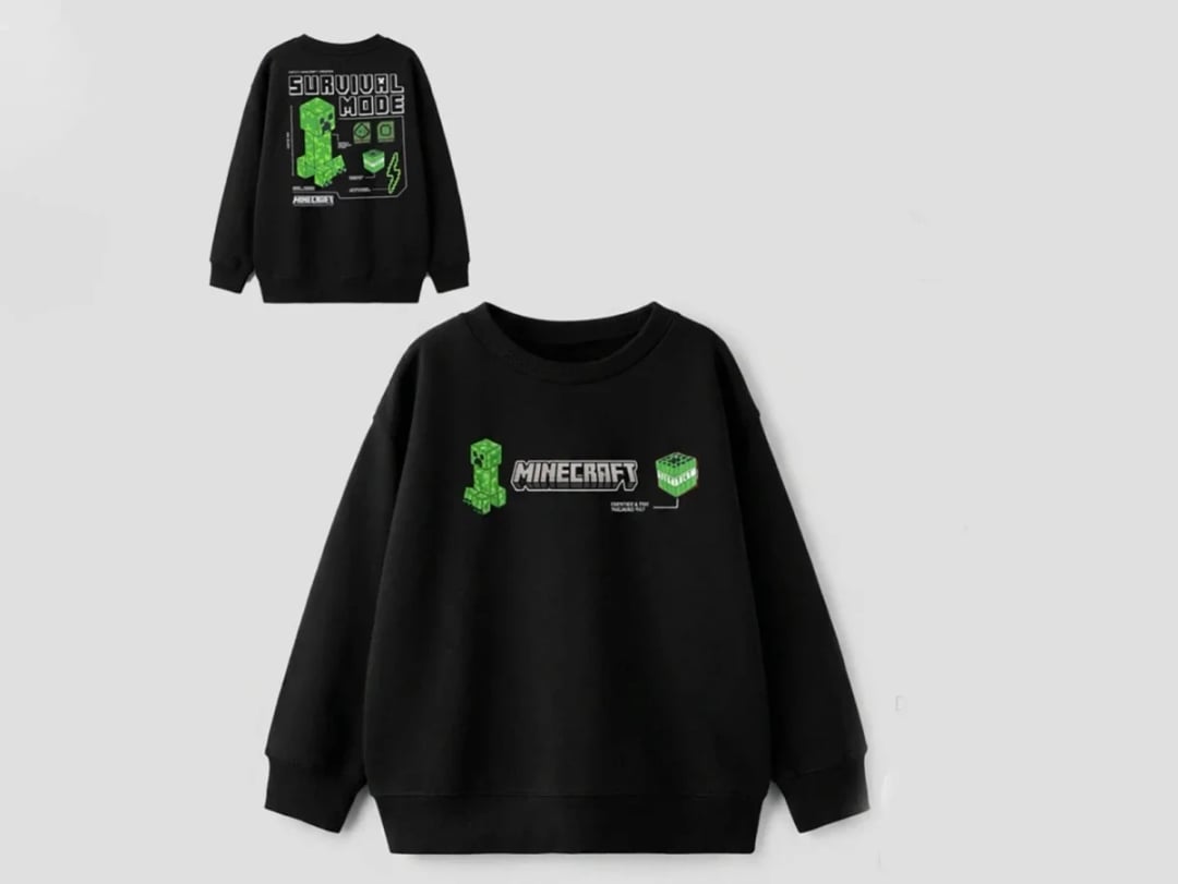 Boys' Minecraft Print Fleece Sweatshirt in Black - Replikas - by Peralane