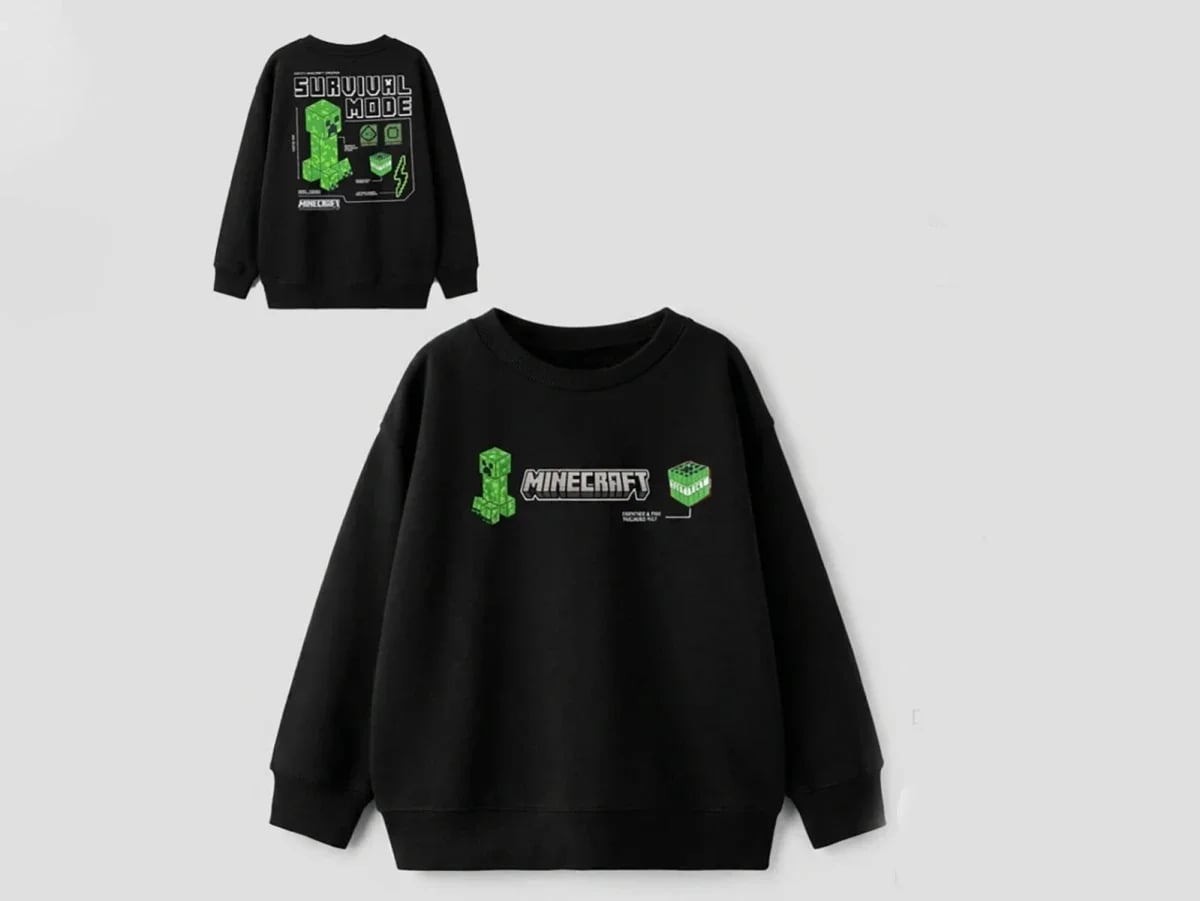Boys' Minecraft Print Fleece Sweatshirt in Black - Replikas - by Peralane