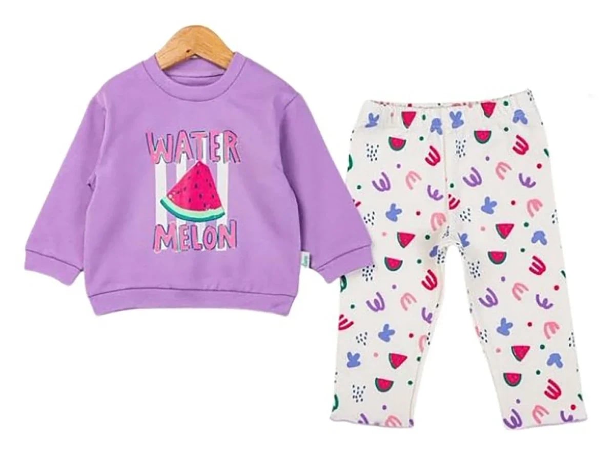 Watermelon Print Baby Girl Pyjama Set - Lavender & White - Ages 6-18 Months - Comix - by Peralane