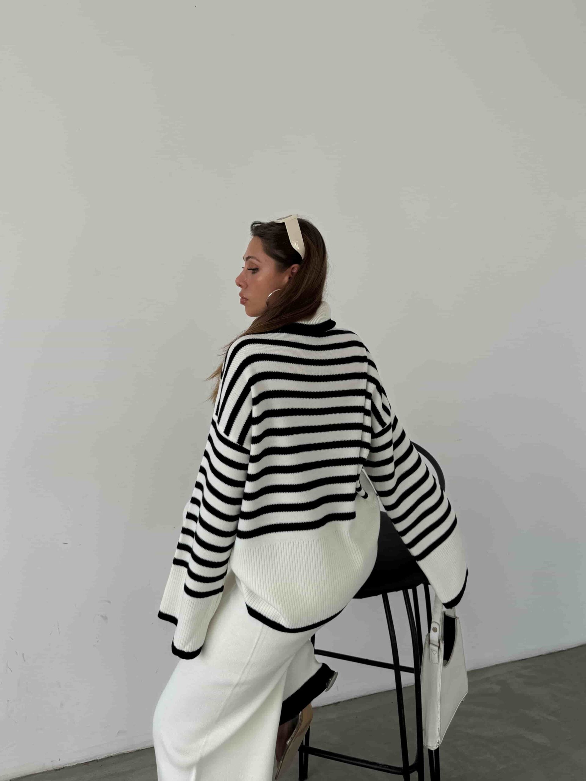 Women's Striped Turtleneck Knit Set with Wide-Leg Trousers - My Bee - by Peralane - photo 4