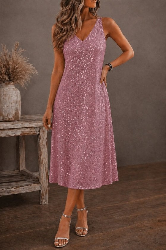 Women's Sleeveless V-Neck Sequin Midi Dress - Janes - by Peralane - photo 3