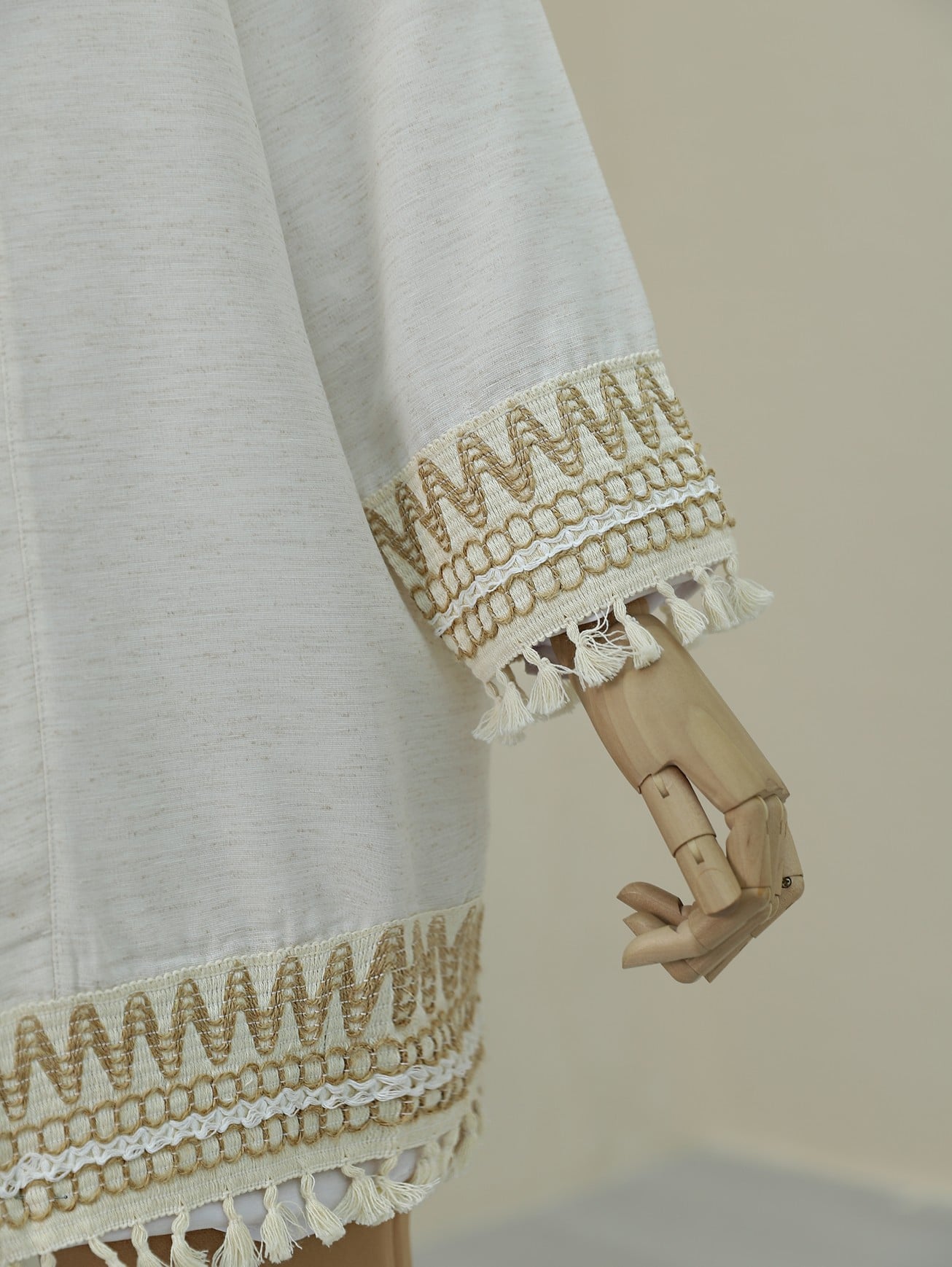 Tassel Trim Linen Look Kimono - Stone - Podyumplus - by Peralane - photo 3