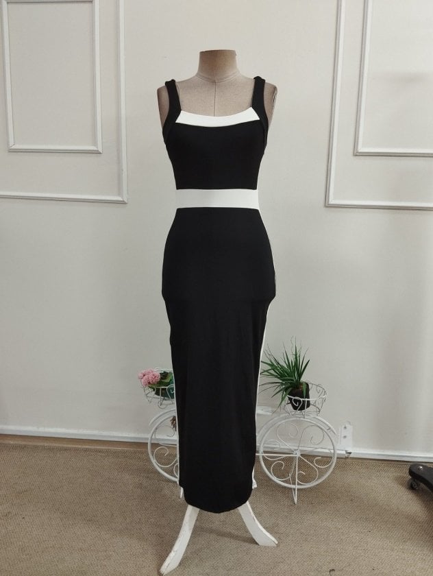 Women's Sleeveless Color-Block Maxi Dress with Geometric Neckline - Janes - by Peralane - photo 4