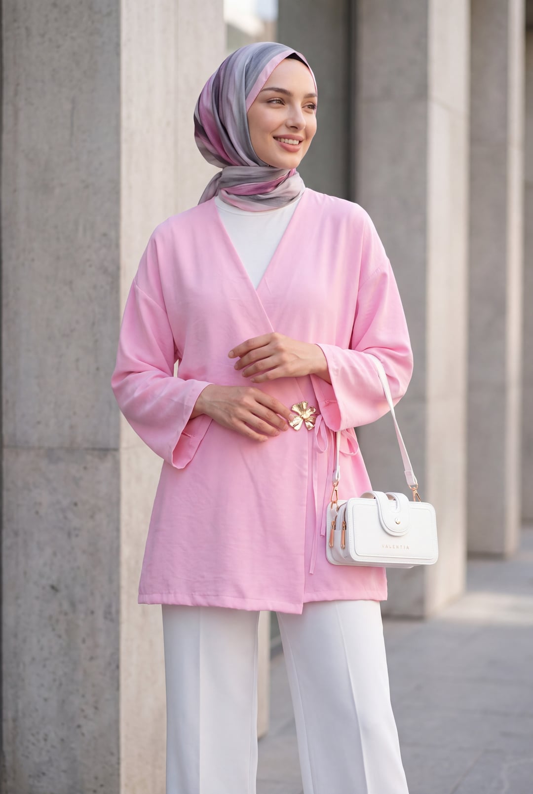 Side Cross Tie Clasp Modal Tunic - Pink - Podyumplus - by Peralane - photo 3