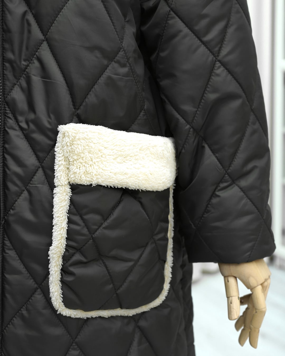 Long Quilted Coat with Hood and Pockets - Black - Podyumplus - by Peralane - photo 5
