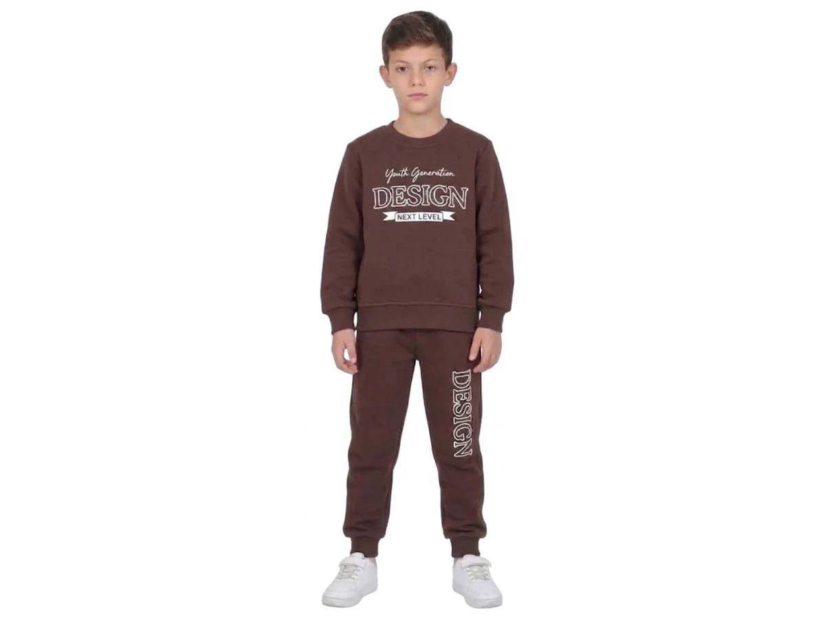 Boys' Brown Printed Sweatshirt and Trousers Set - CMK - by Peralane
