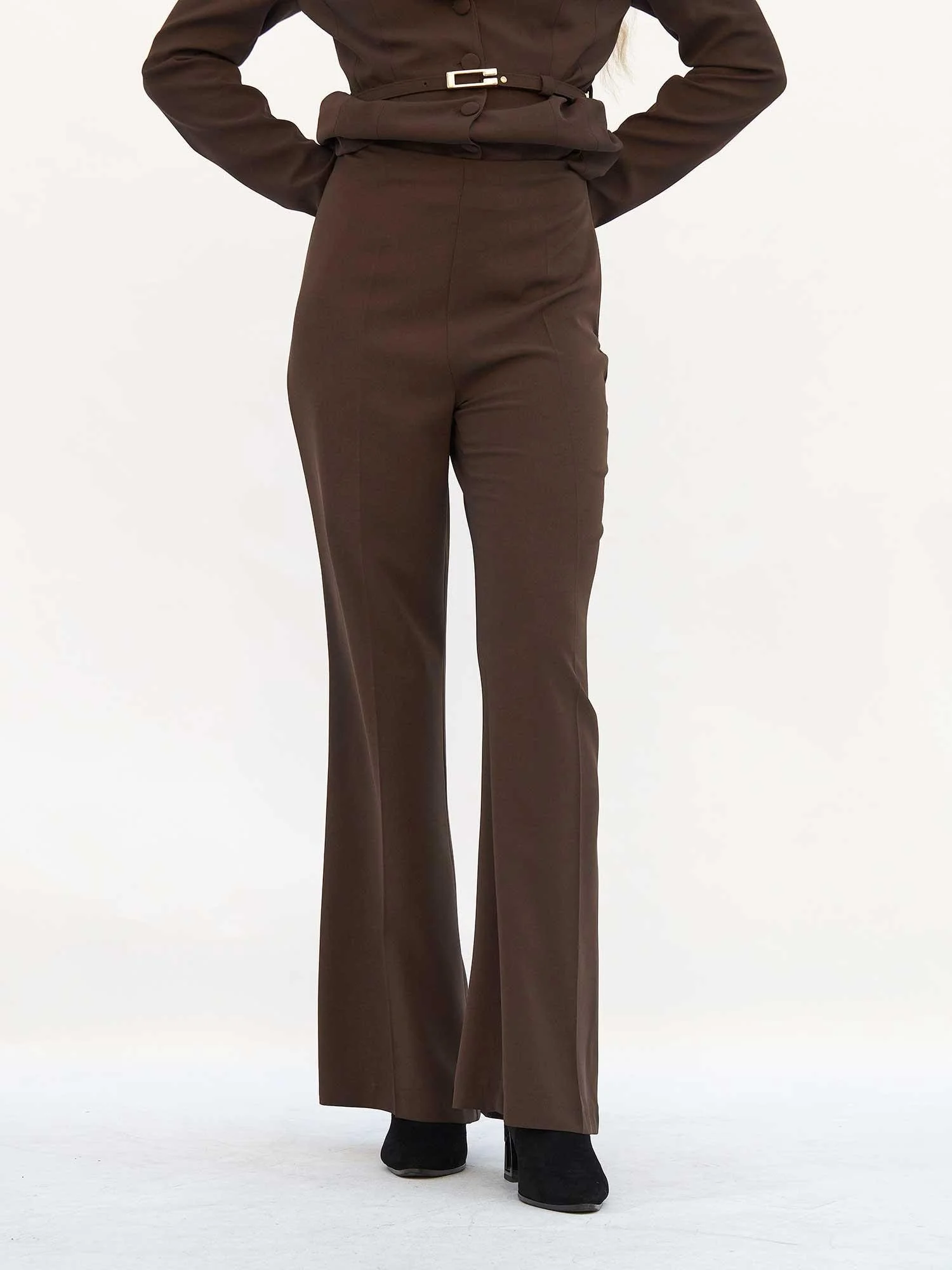 Women's Dark Brown Blazer and Trousers Co-ord Set with Belted Waist - Lefon - by Peralane - photo 8