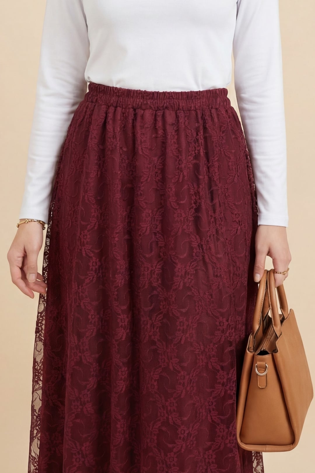 Asymmetric Lined Elastic Waist Tulle Skirt - Bordeaux - Podyumplus - by Peralane - photo 2