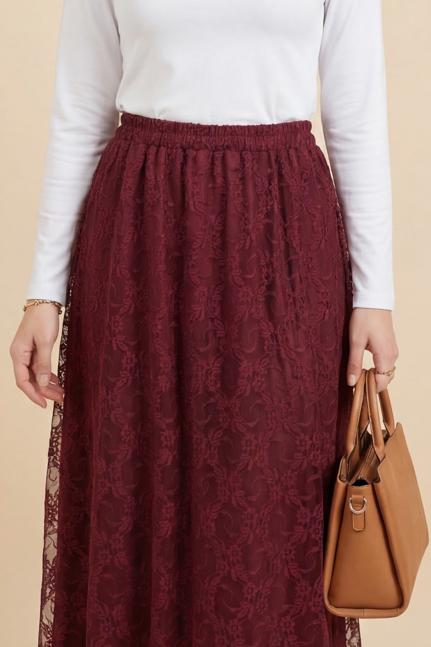 Asymmetric Lined Elastic Waist Tulle Skirt - Bordeaux - Podyumplus - by Peralane - photo 2