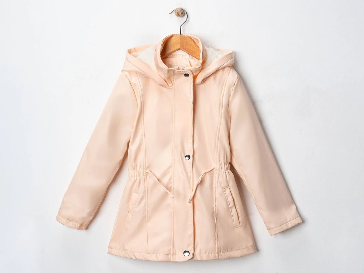Girls' Drawstring Waist Jacket with Sherpa Hood - Ecru - Carino - by Peralane