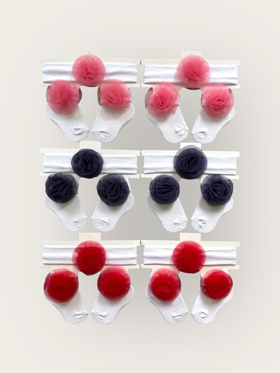 Baby Girl Flower Headband and Socks Set 0-6M – 6 Pack Mix - Algiy Mini - by Peralane