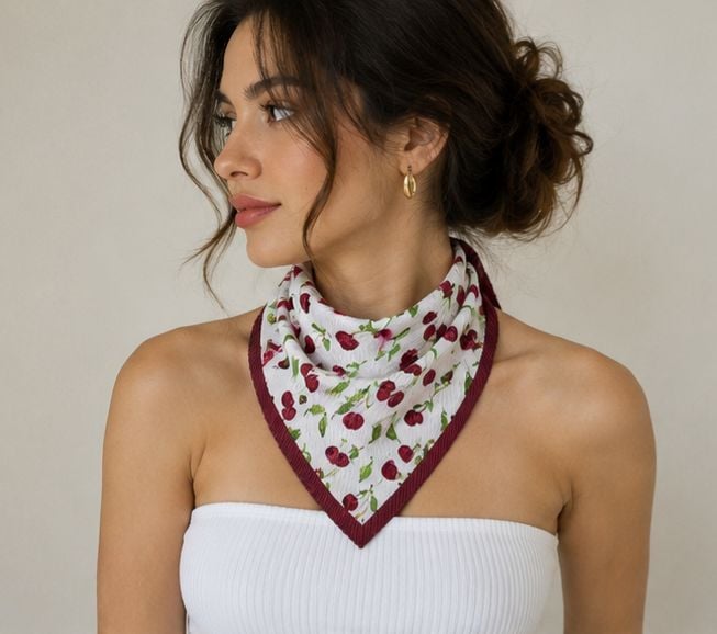 Cherry Print Square Scarf for Women - Nesvay - by Peralane