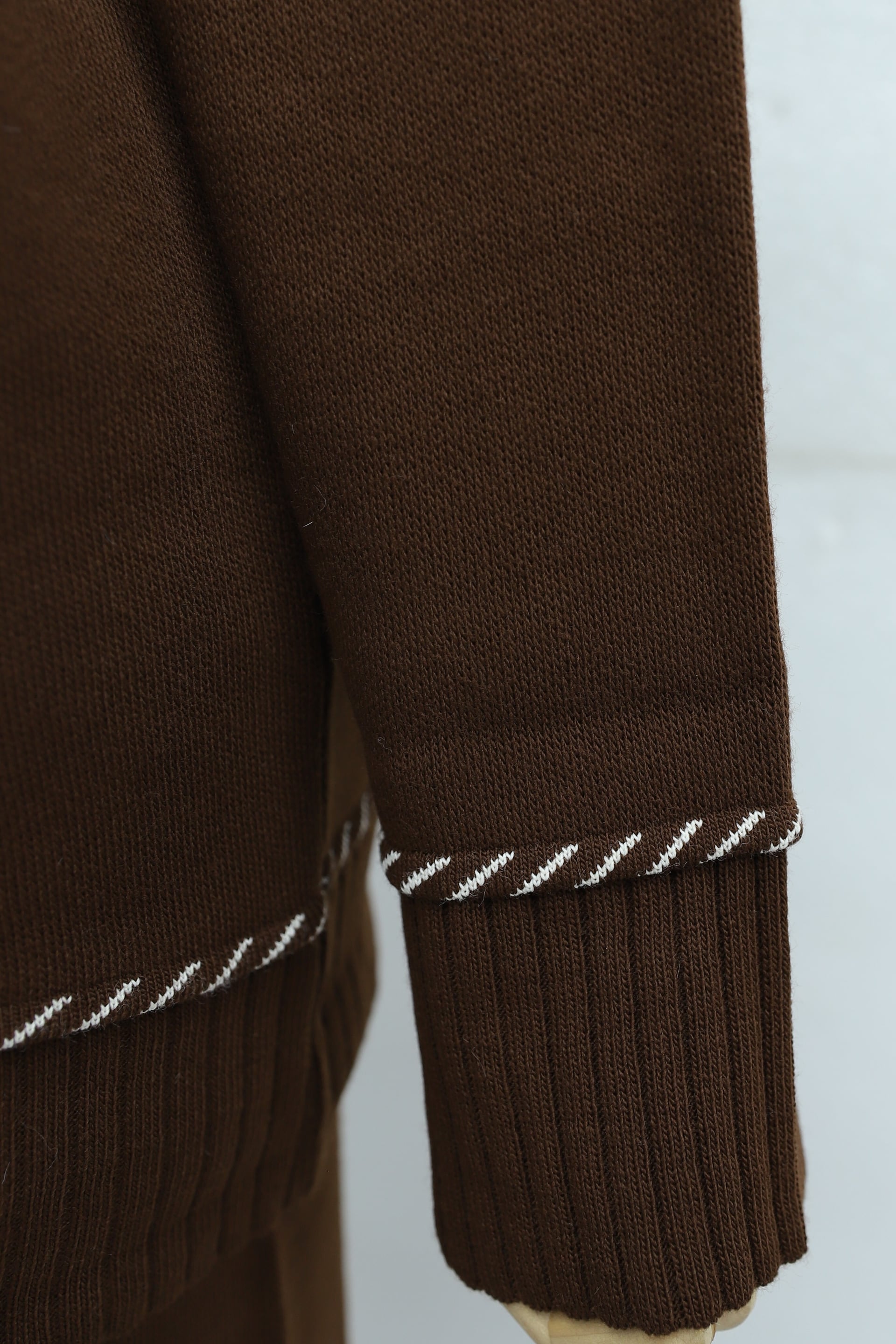 Ribbed Trim Two-Piece Knit Lounge Set - Brown - Podyumplus - by Peralane - photo 5
