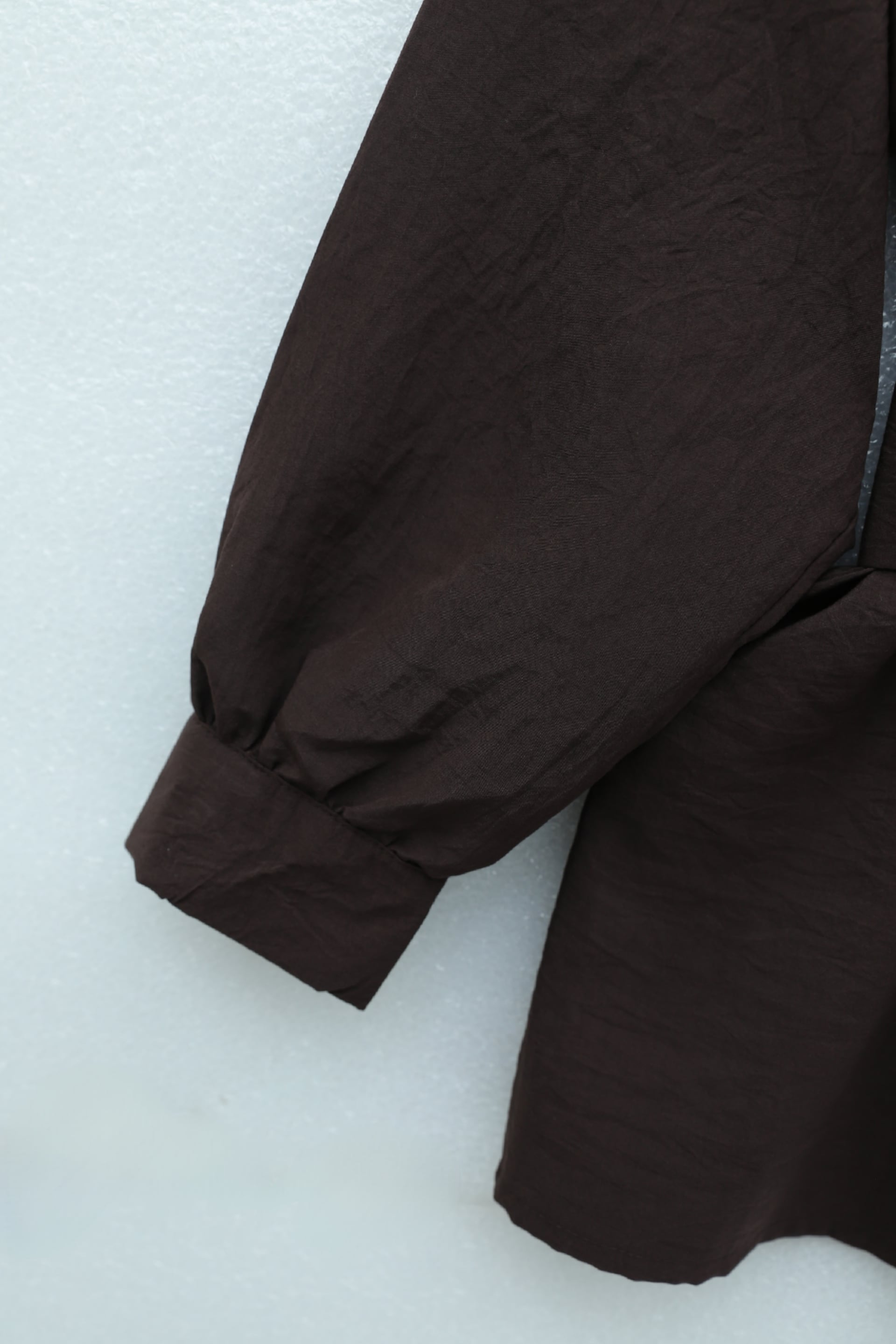 Dark Brown Double Buckle Belted Button-Front Cupro Shirt - Podyumplus - by Peralane - photo 7