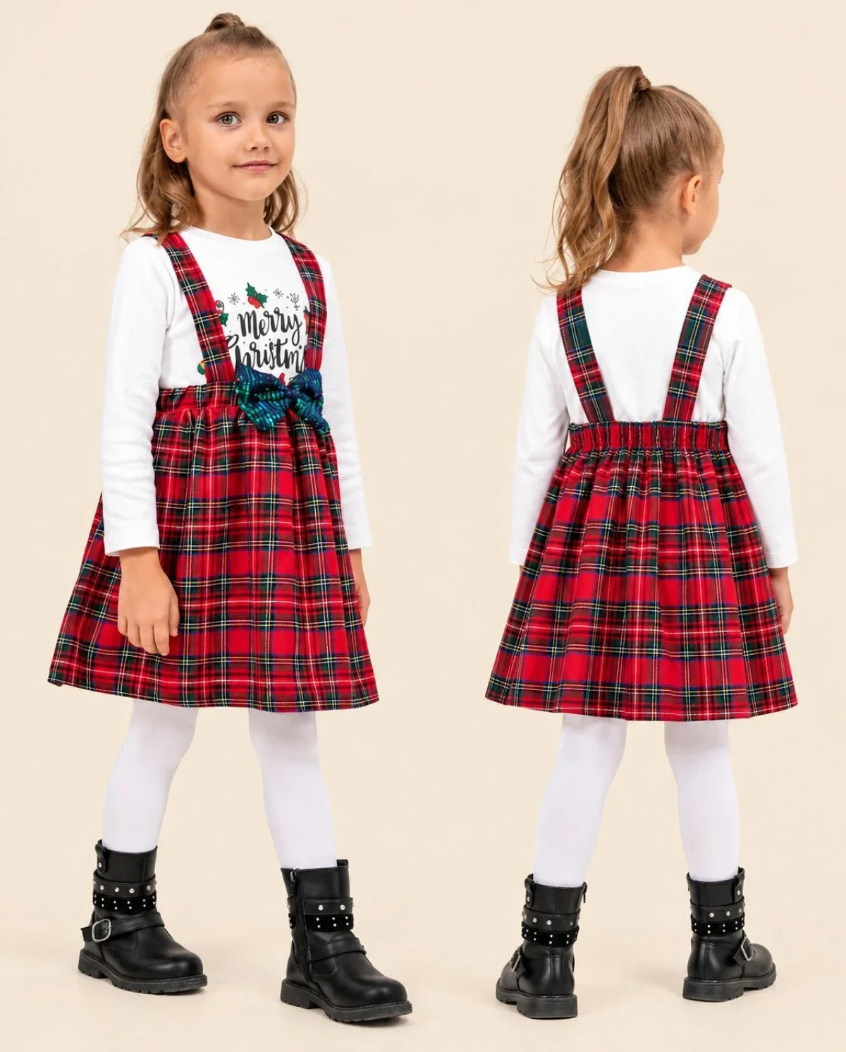 Girls' Red Tartan Pinafore Dress and T-Shirt Set (4-Pack) - Interkidsy - by Peralane