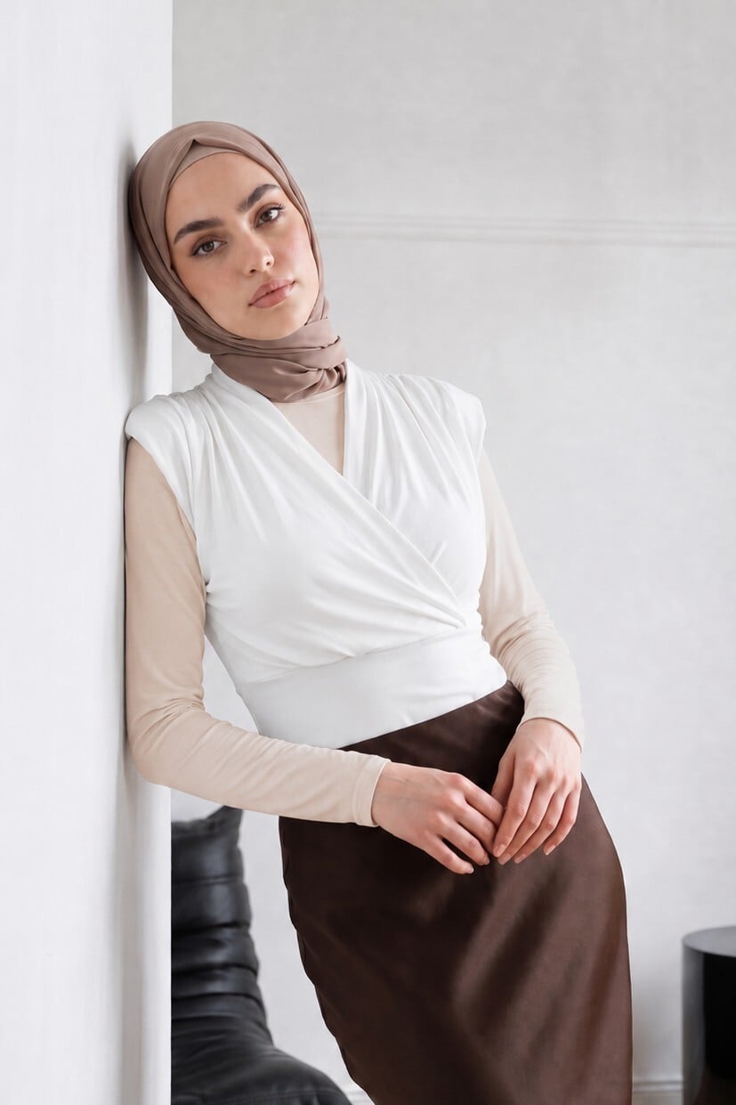 Sleeveless Padded Wrap Blouse - White - Podyumplus - by Peralane - photo 4
