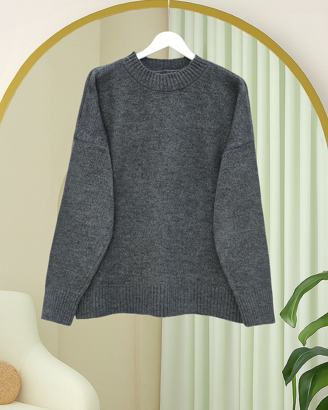 Half-Collar Relaxed Knit Sweater - Smoke - Podyumplus - by Peralane - photo 4