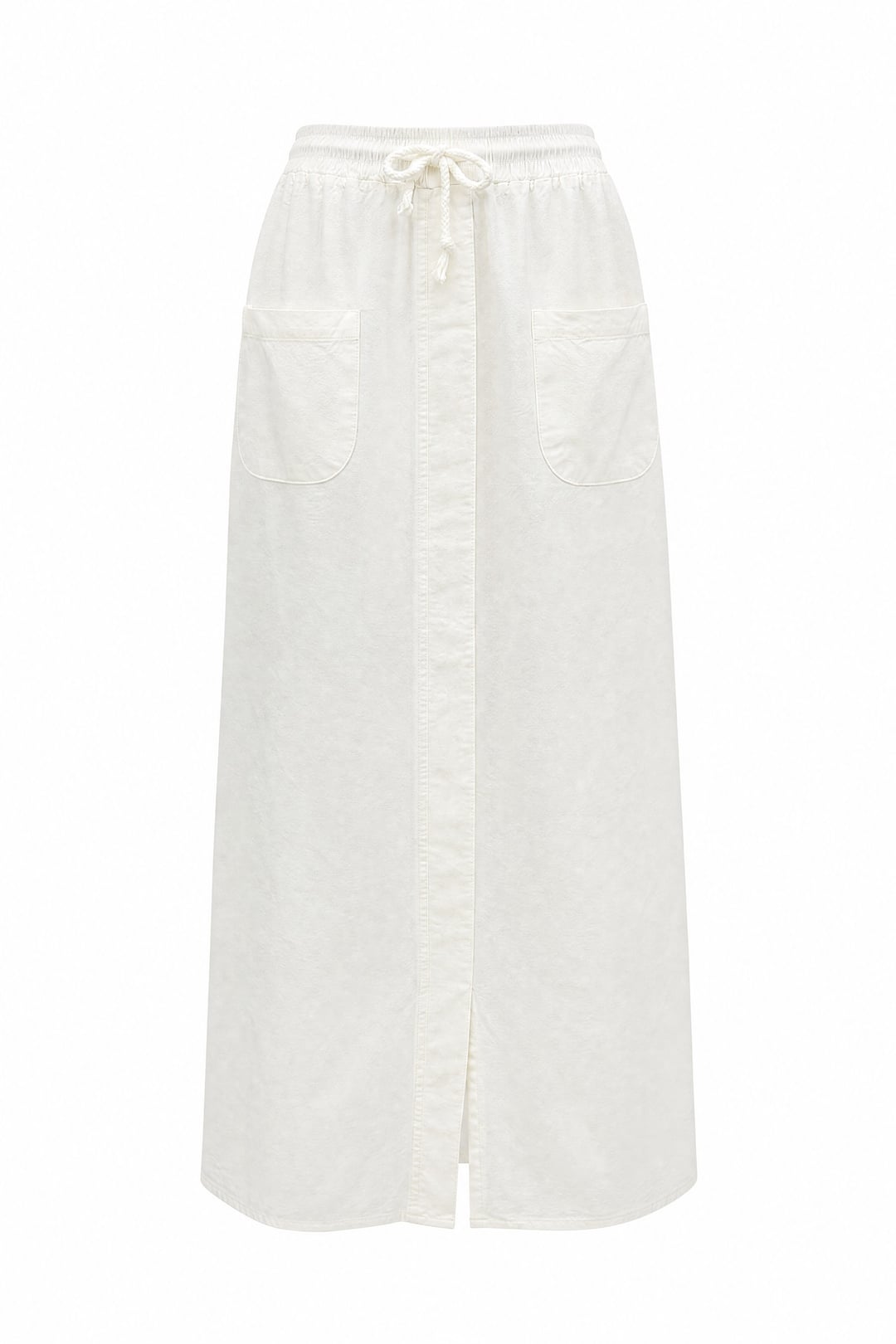 Drawstring Waist Linen Look Maxi Skirt - White - Podyumplus - by Peralane - photo 6
