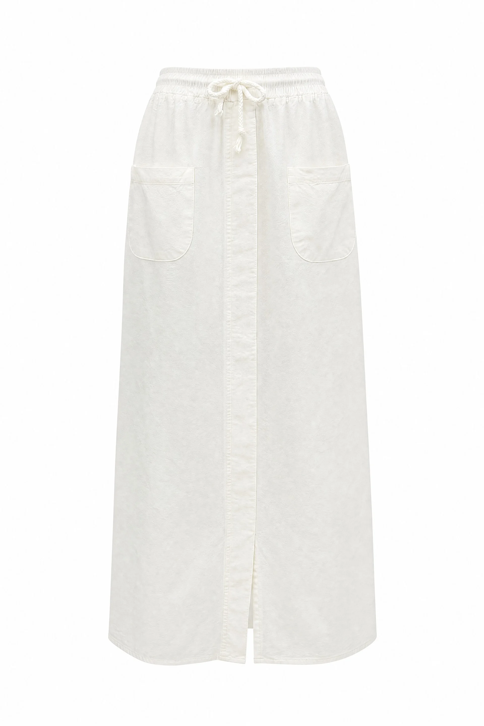 Drawstring Waist Linen Look Maxi Skirt - White - Podyumplus - by Peralane - photo 6