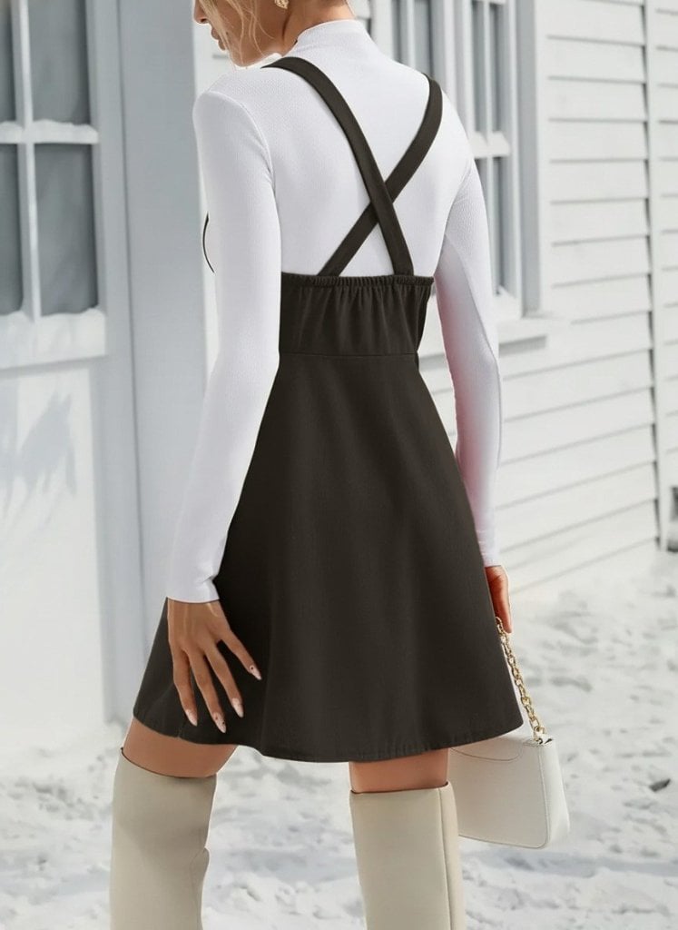 Women's Buttoned Strap Mini Suede Dress - Janes - by Peralane - photo 2
