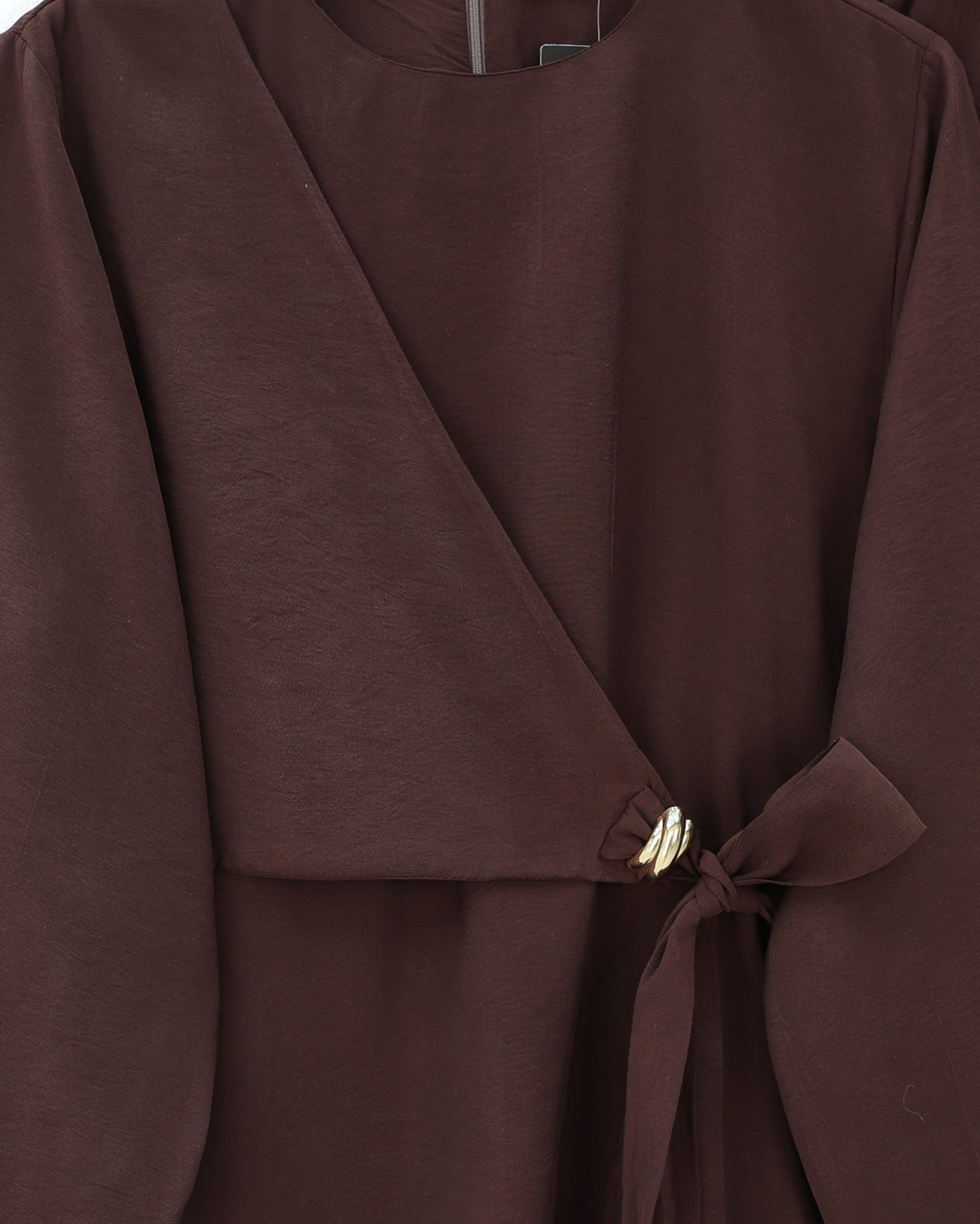 Wrap Waist Modal Top and Wide-Leg Trouser Set - Dark Brown - Podyumplus - by Peralane - photo 5