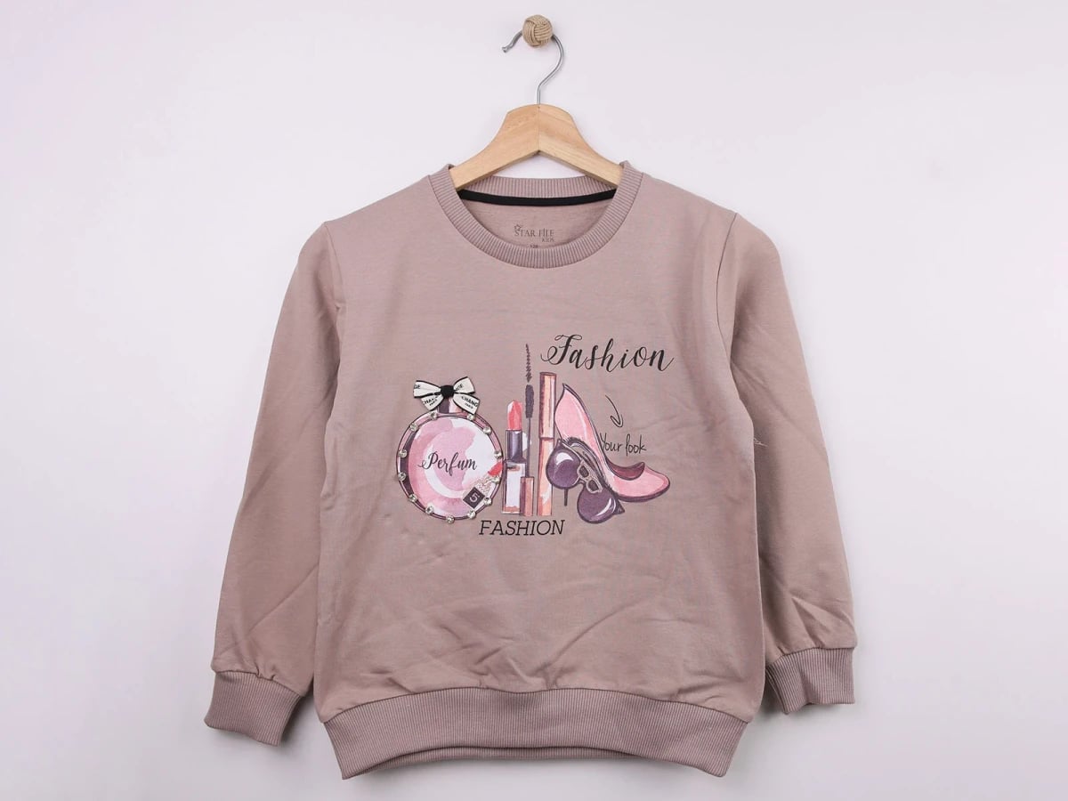 Girls' Graphic Sweatshirt with Perfume Print - Brown - Star File - by Peralane