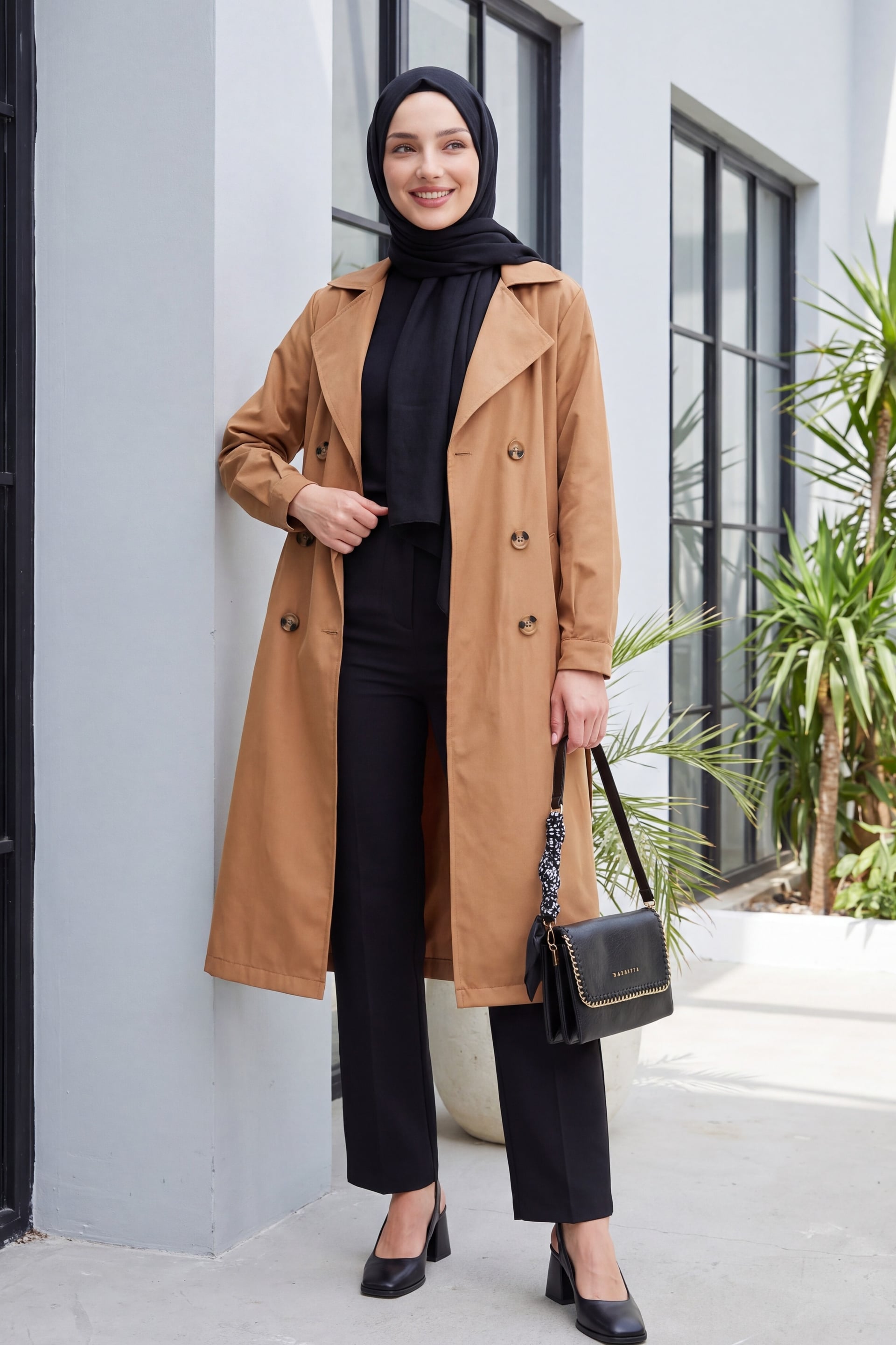 Double-Breasted Belted Trench Coat - Camel - Bigdart - by Peralane - photo 2